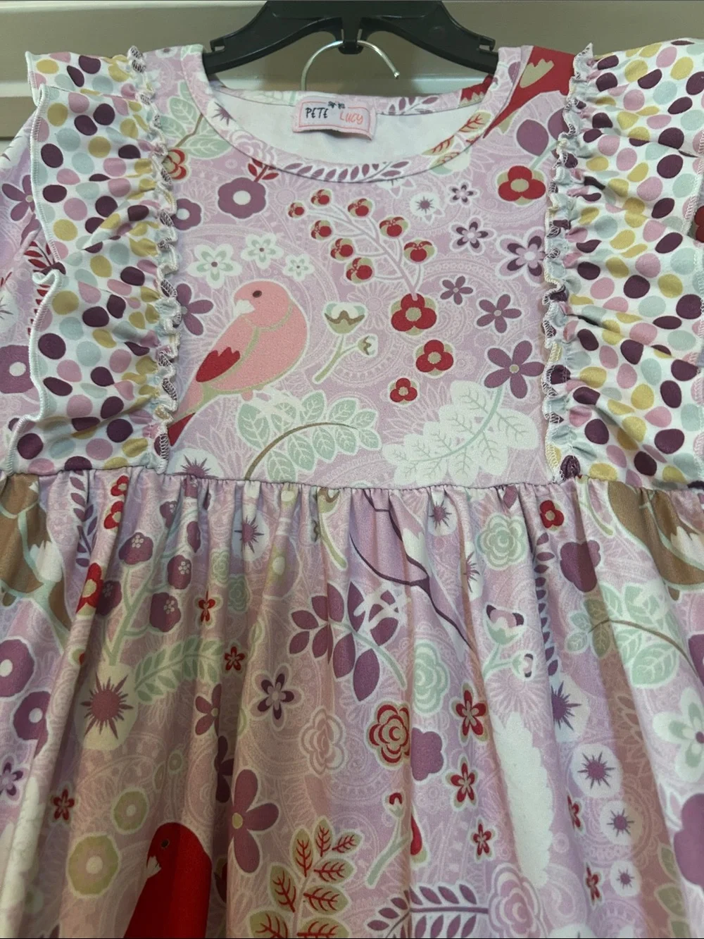 Kids Long Sleeve Lilac Bird Print Matching Set
